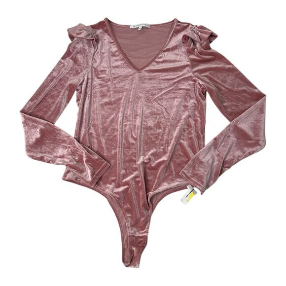 Celebrity‎ Pink Velvet Long Sleeve Bodysuit V Neck Sz Large NEW - Picture 1 of 6